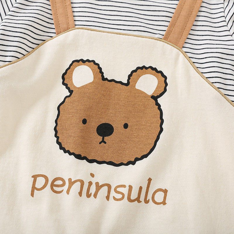 Cartoon Bear Print Short-Sleeve Baby Romper