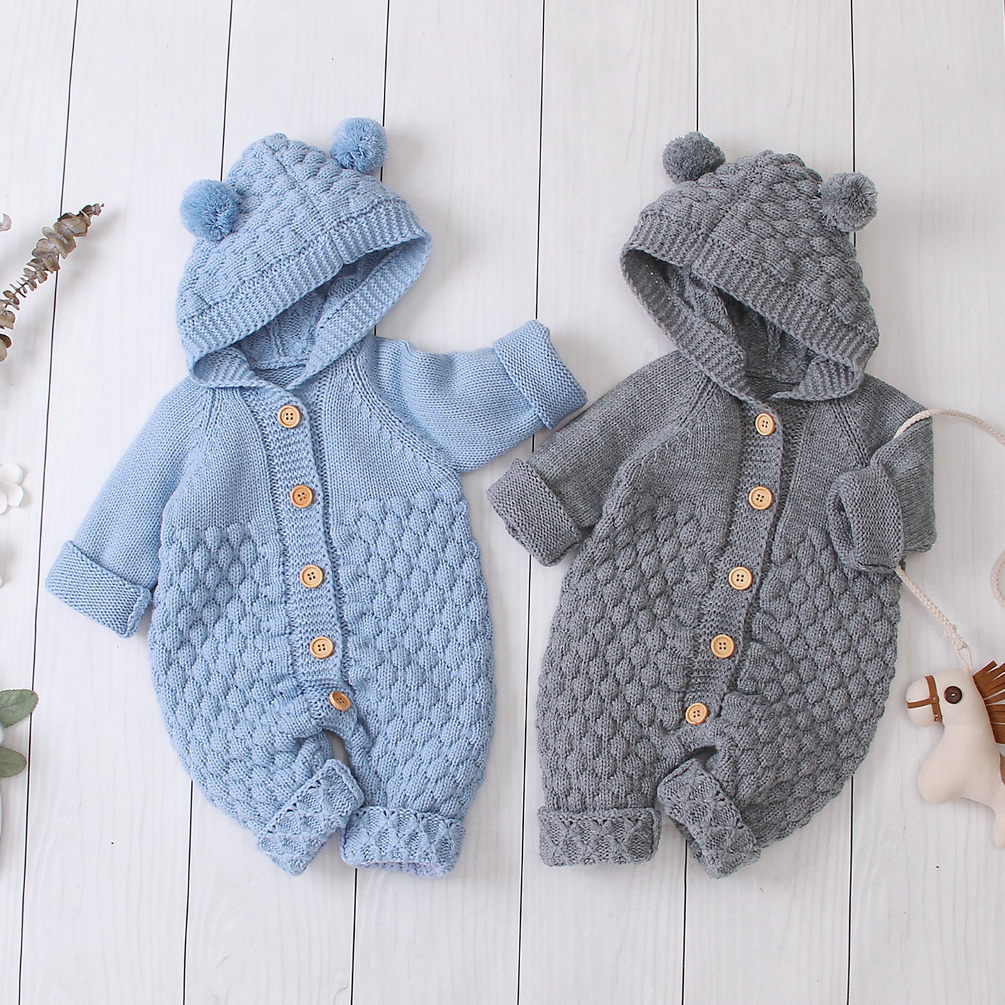Hooded Knitted Baby Jumpsuit