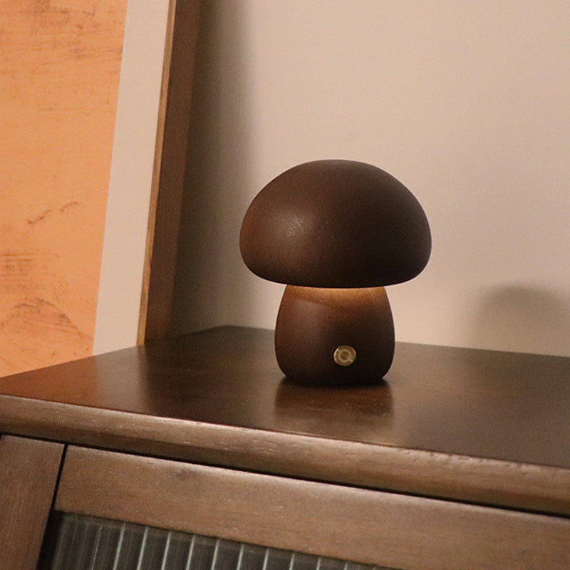 Wooden Mushroom LED Night Light – Touch Control Bedside Lamp