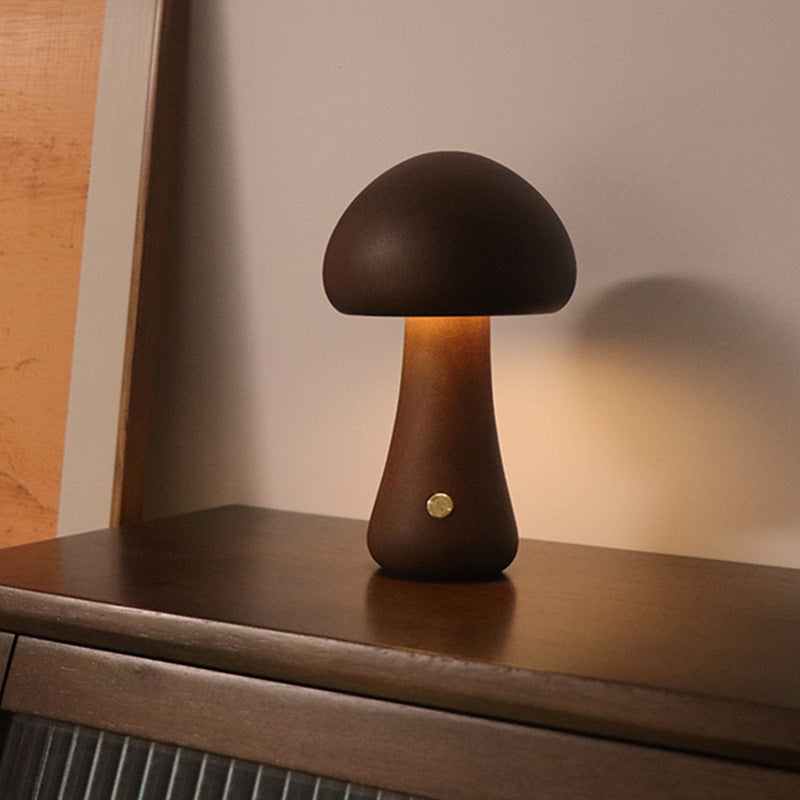 Wooden Mushroom LED Night Light – Touch Control Bedside Lamp