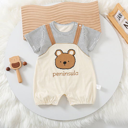 Cartoon Bear Print Short-Sleeve Baby Romper
