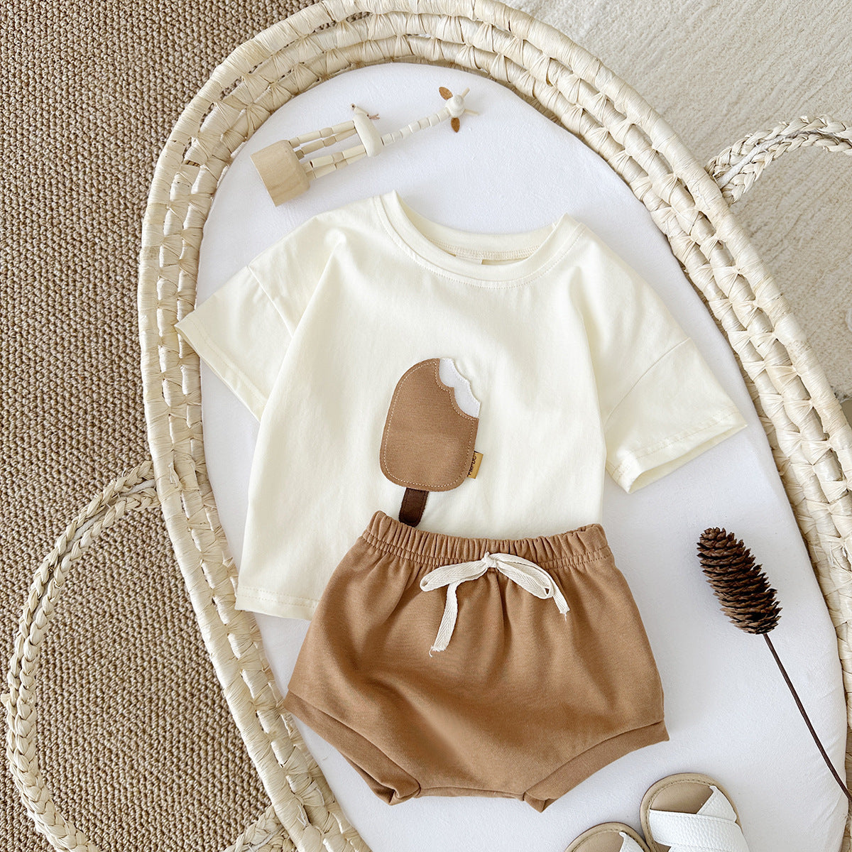 Girls' Casual Ice Cream Patch Shorts Set