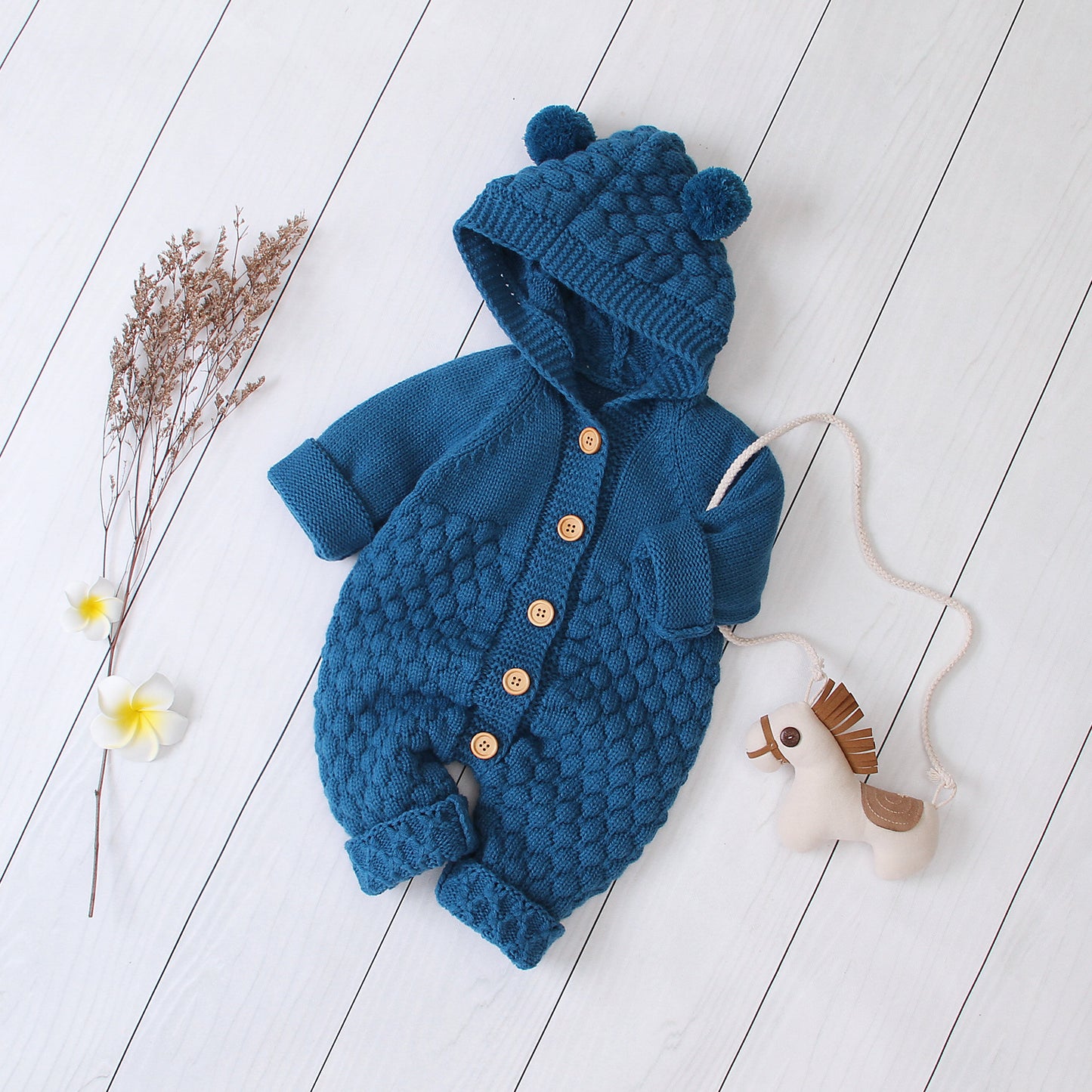 Hooded Knitted Baby Jumpsuit