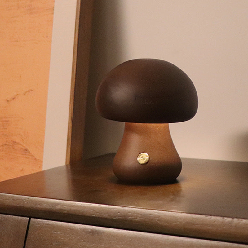 Wooden Mushroom LED Night Light – Touch Control Bedside Lamp