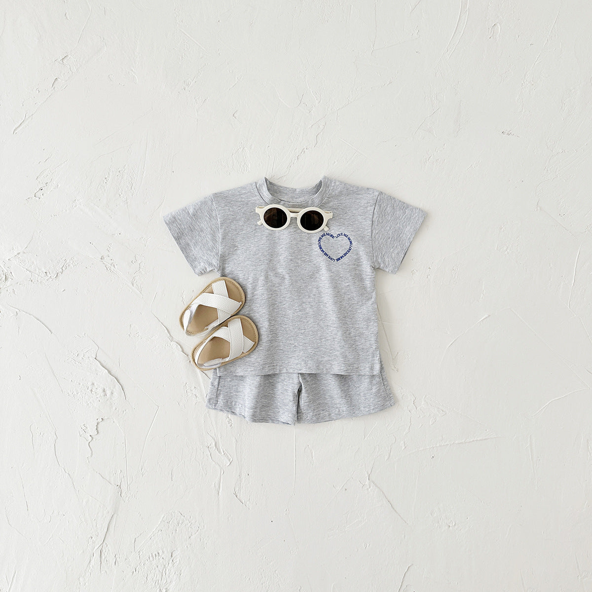 Heart Print Short-Sleeve Baby Two-Piece Set