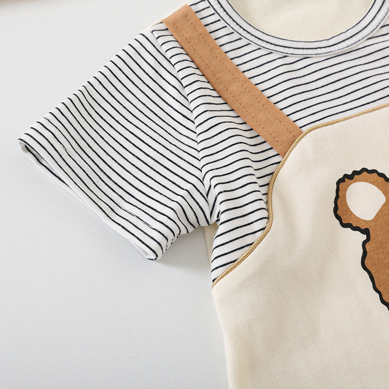 Cartoon Bear Print Short-Sleeve Baby Romper