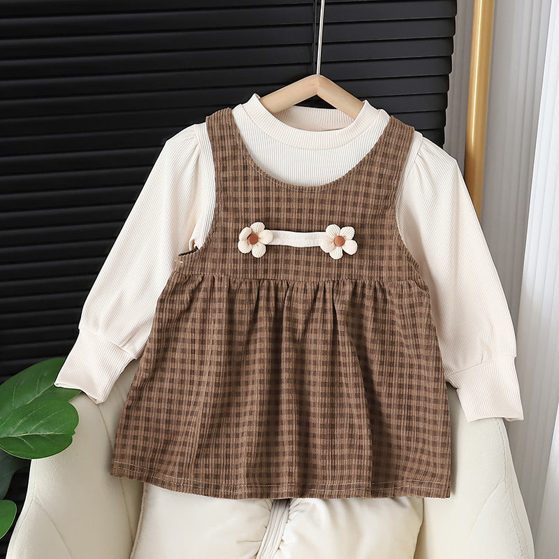 Layered Baby Dress – Plaid Pinafore with Long Sleeve Top