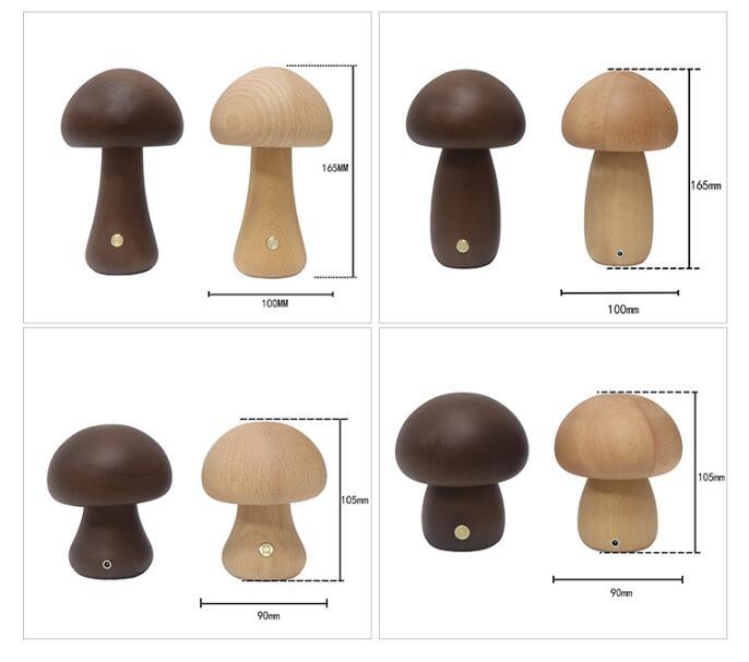 Wooden Mushroom LED Night Light – Touch Control Bedside Lamp