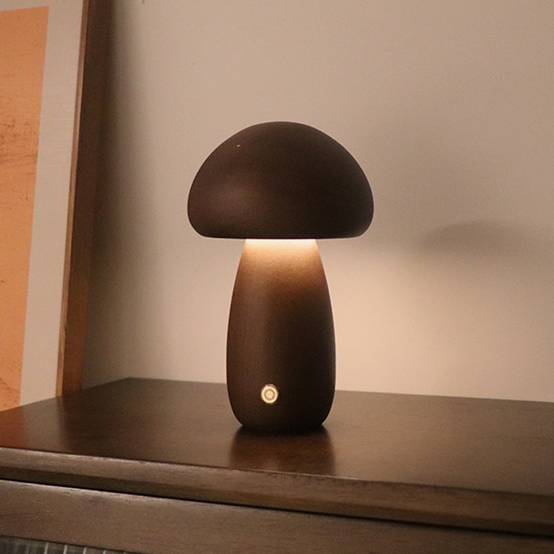 Wooden Mushroom LED Night Light – Touch Control Bedside Lamp