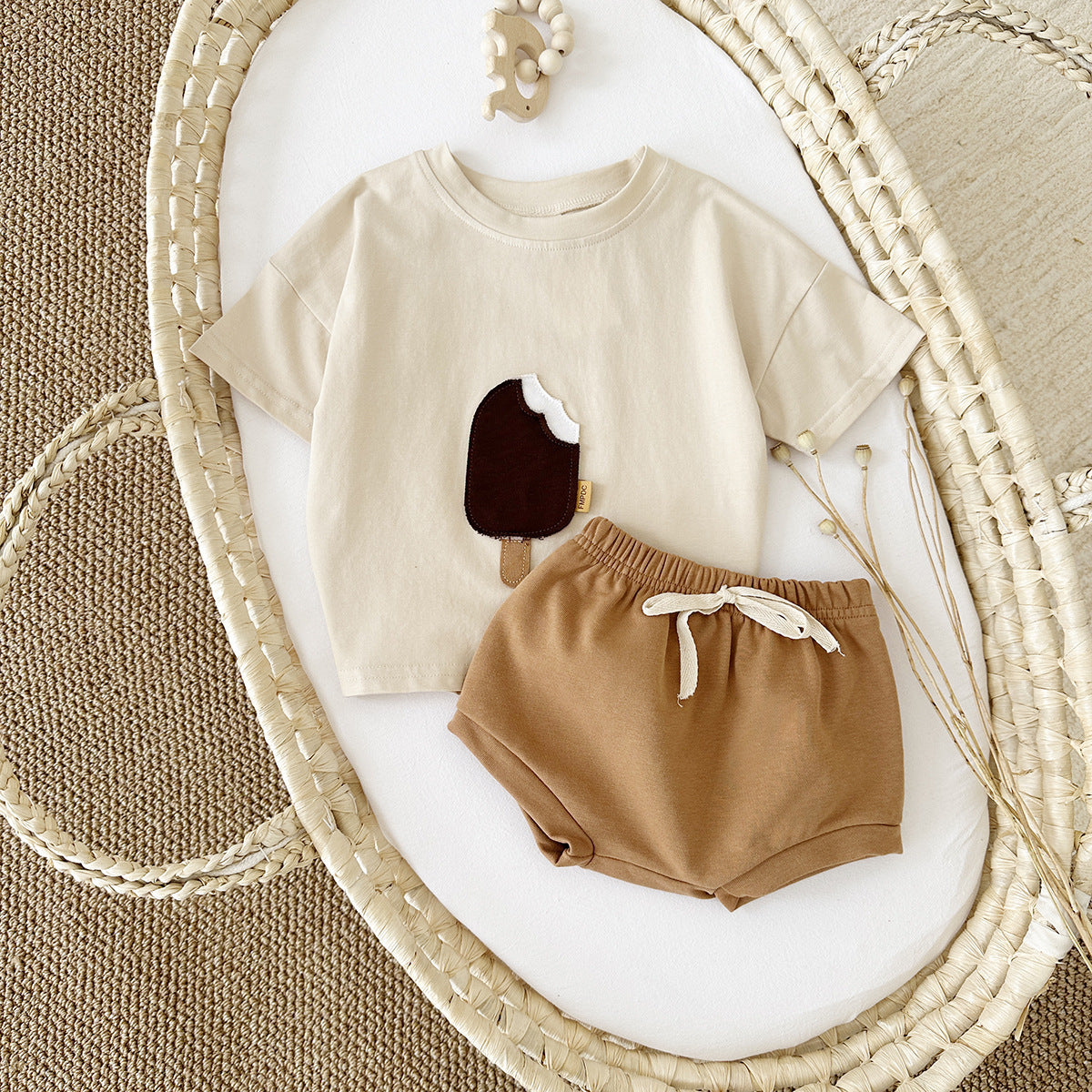 Girls' Casual Ice Cream Patch Shorts Set
