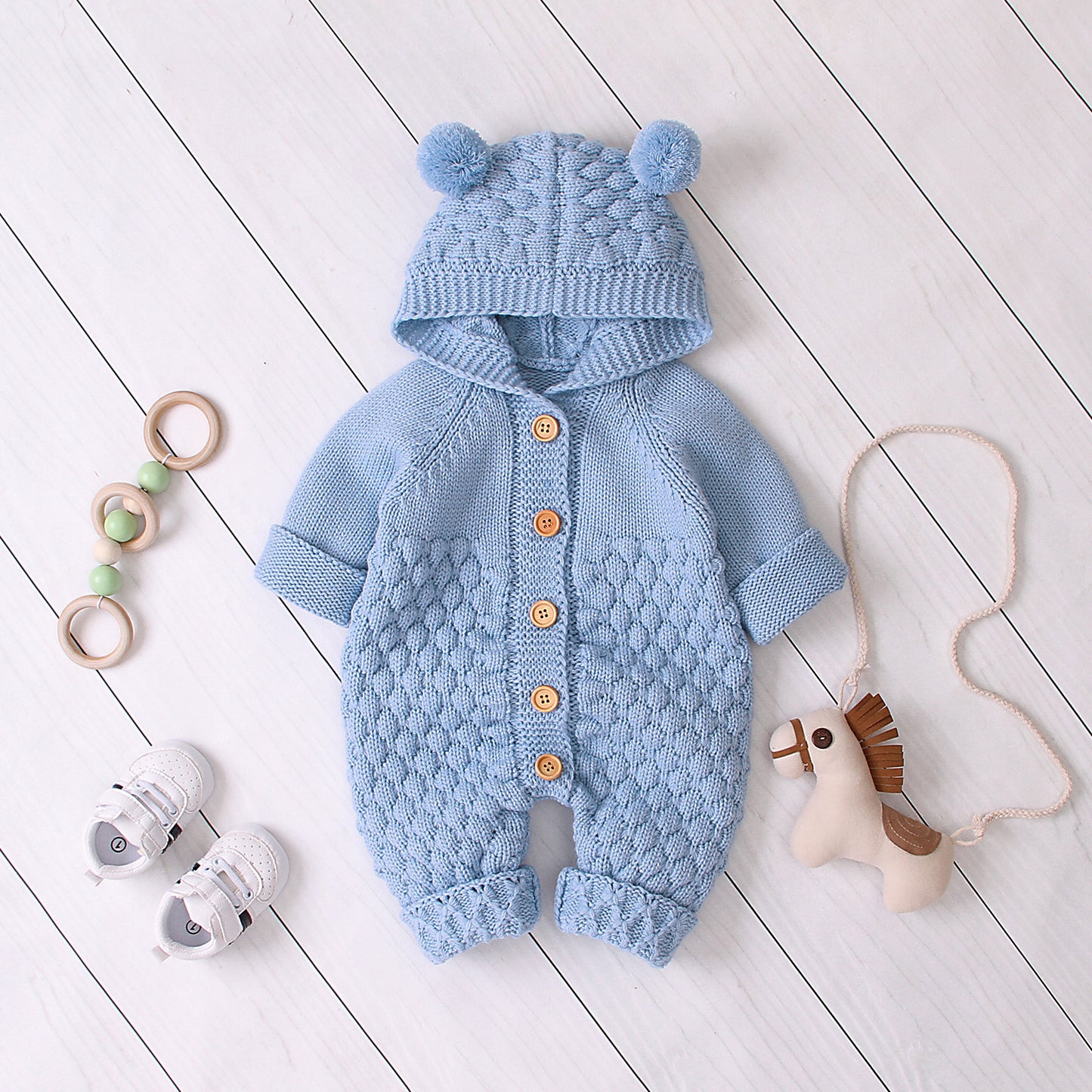 Hooded Knitted Baby Jumpsuit
