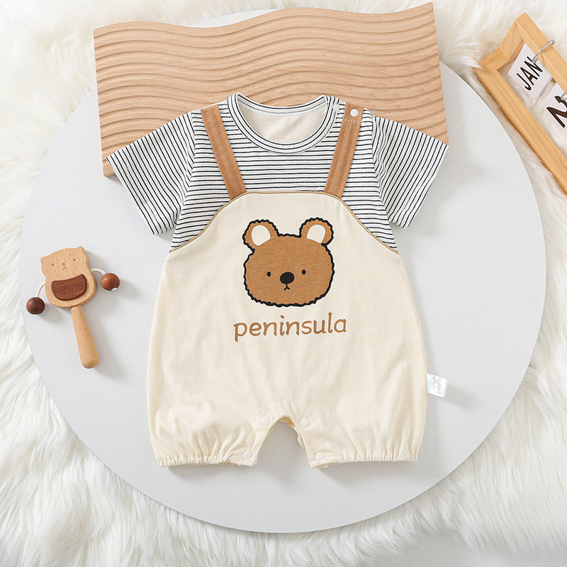 Cartoon Bear Print Short-Sleeve Baby Romper