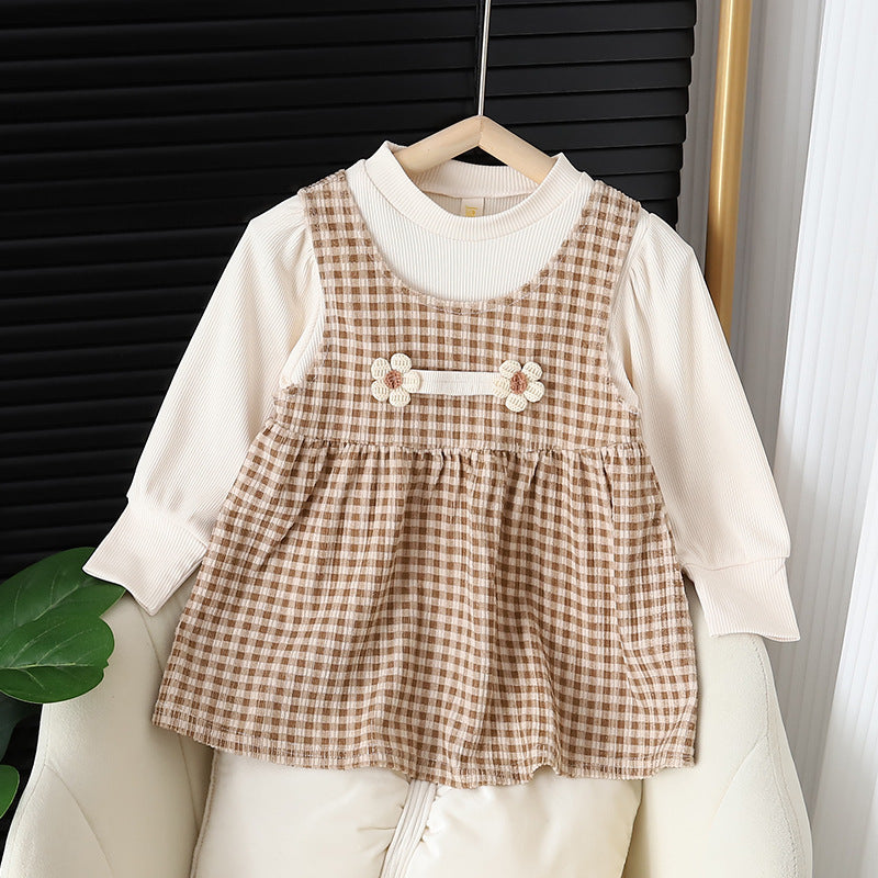 Layered Baby Dress – Plaid Pinafore with Long Sleeve Top