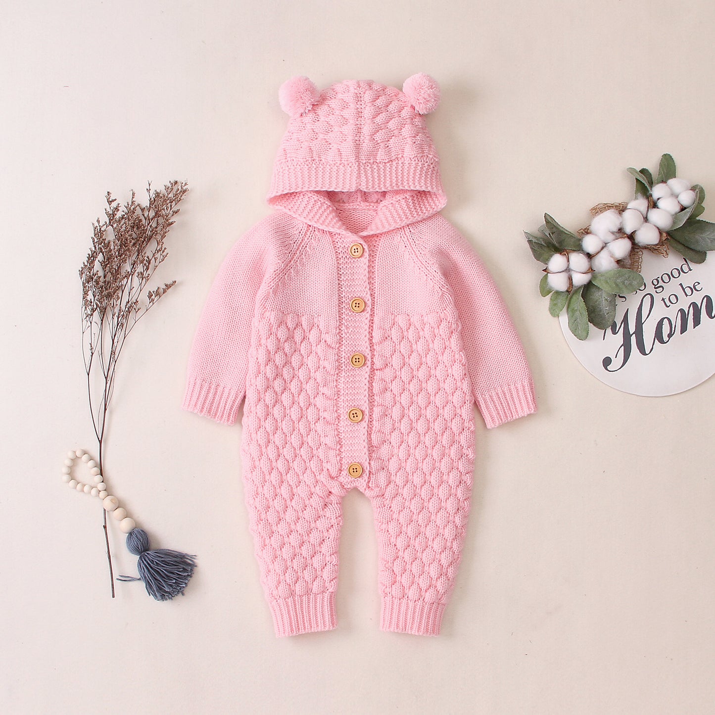 Hooded Knitted Baby Jumpsuit