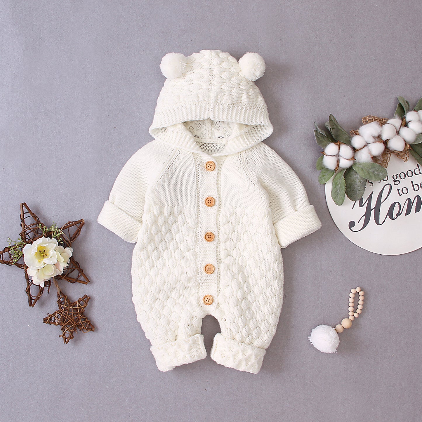 Hooded Knitted Baby Jumpsuit