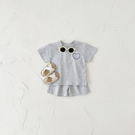 Heart Print Short-Sleeve Baby Two-Piece Set