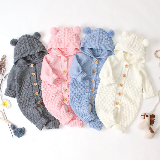 Hooded Knitted Baby Jumpsuit