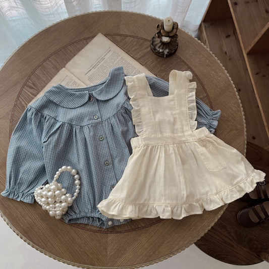 Infant Plaid Romper & Overskirt Set