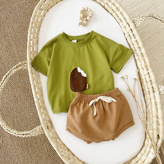 Girls' Casual Ice Cream Patch Shorts Set